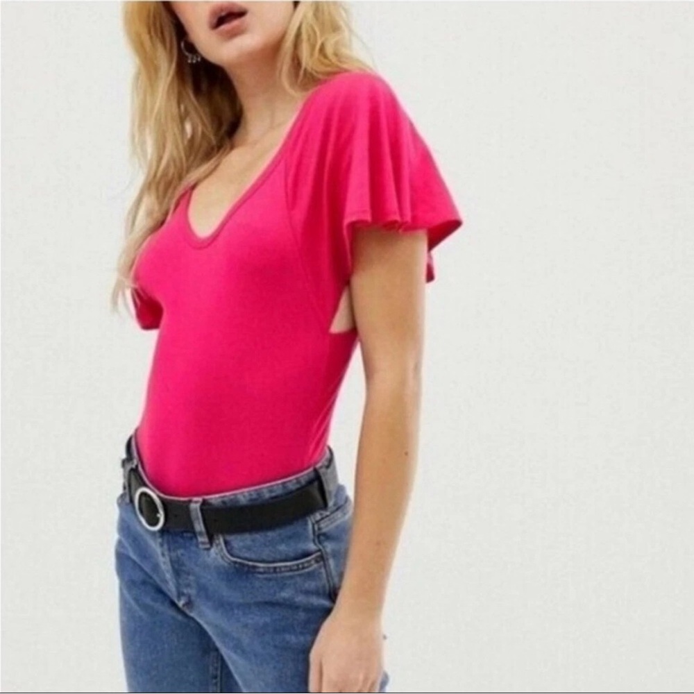 Free People Byron Ribbed Flutter Sleeve Bodysuit - Small